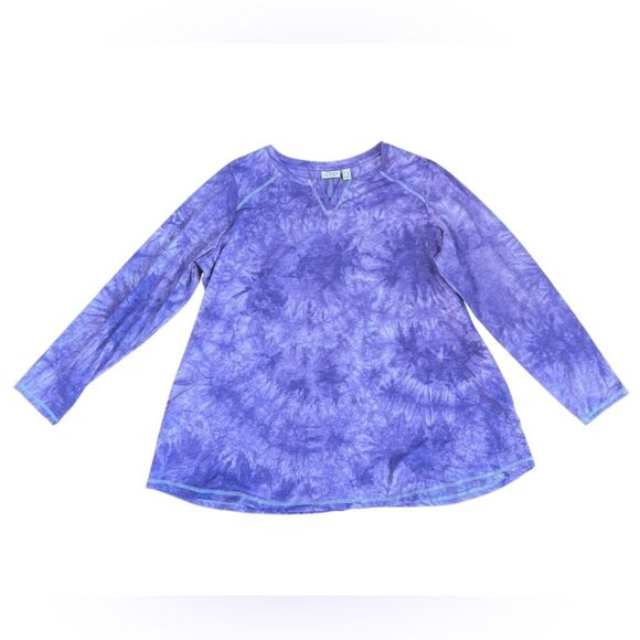 LOGO by Lori Goldstein Women's Purple Tie Dye Long Sleeve Top w/ Pockets Size 1X - Picture 2 of 9